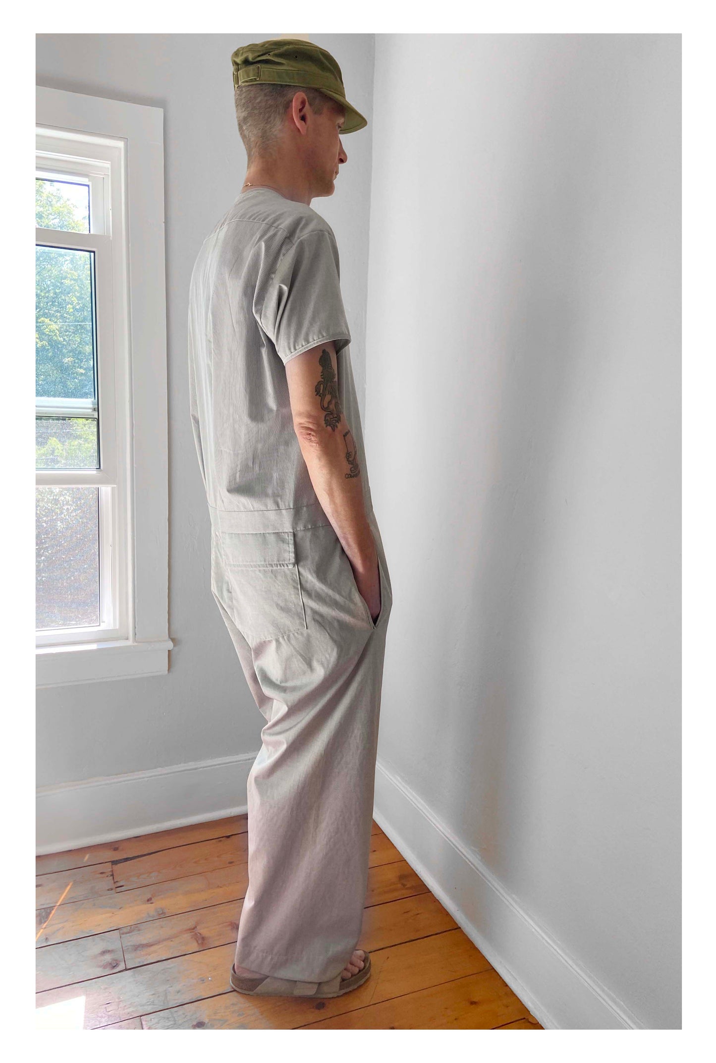 JUMPSUIT: GREY SHIRTING/ LARGE