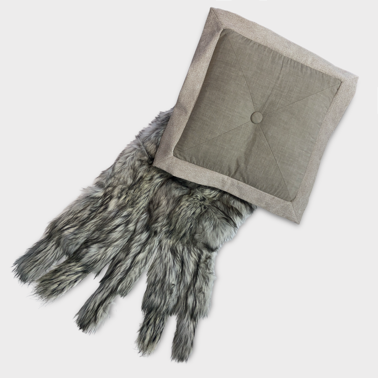 FAUX FUR STOLE PILLOW / SAGE WOLF
