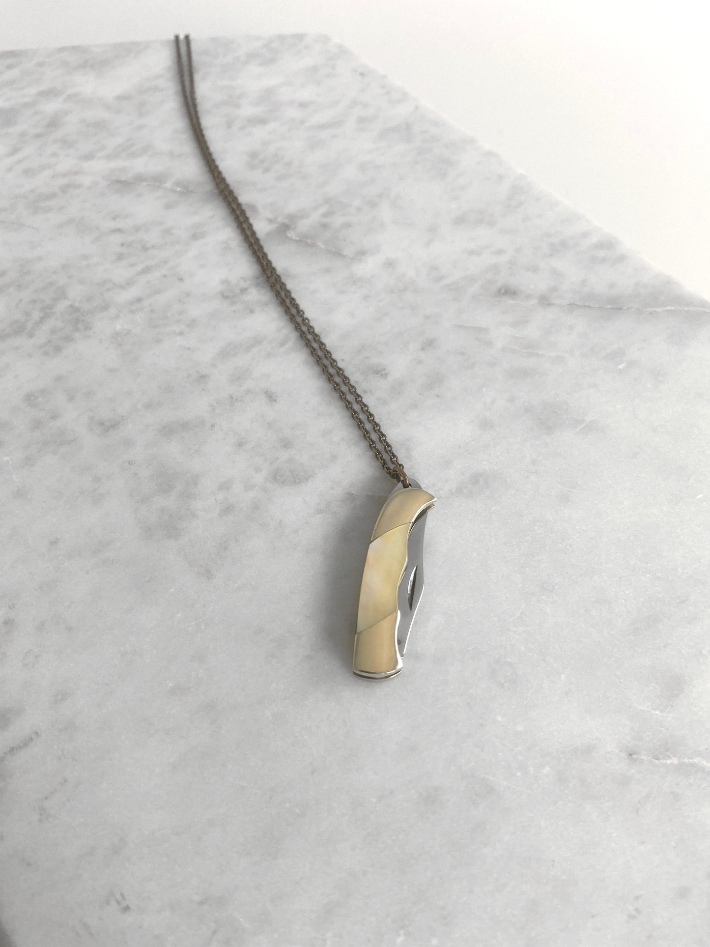 KNIFE NECKLACE: MOTHER OF PEARL / AGED BRASS